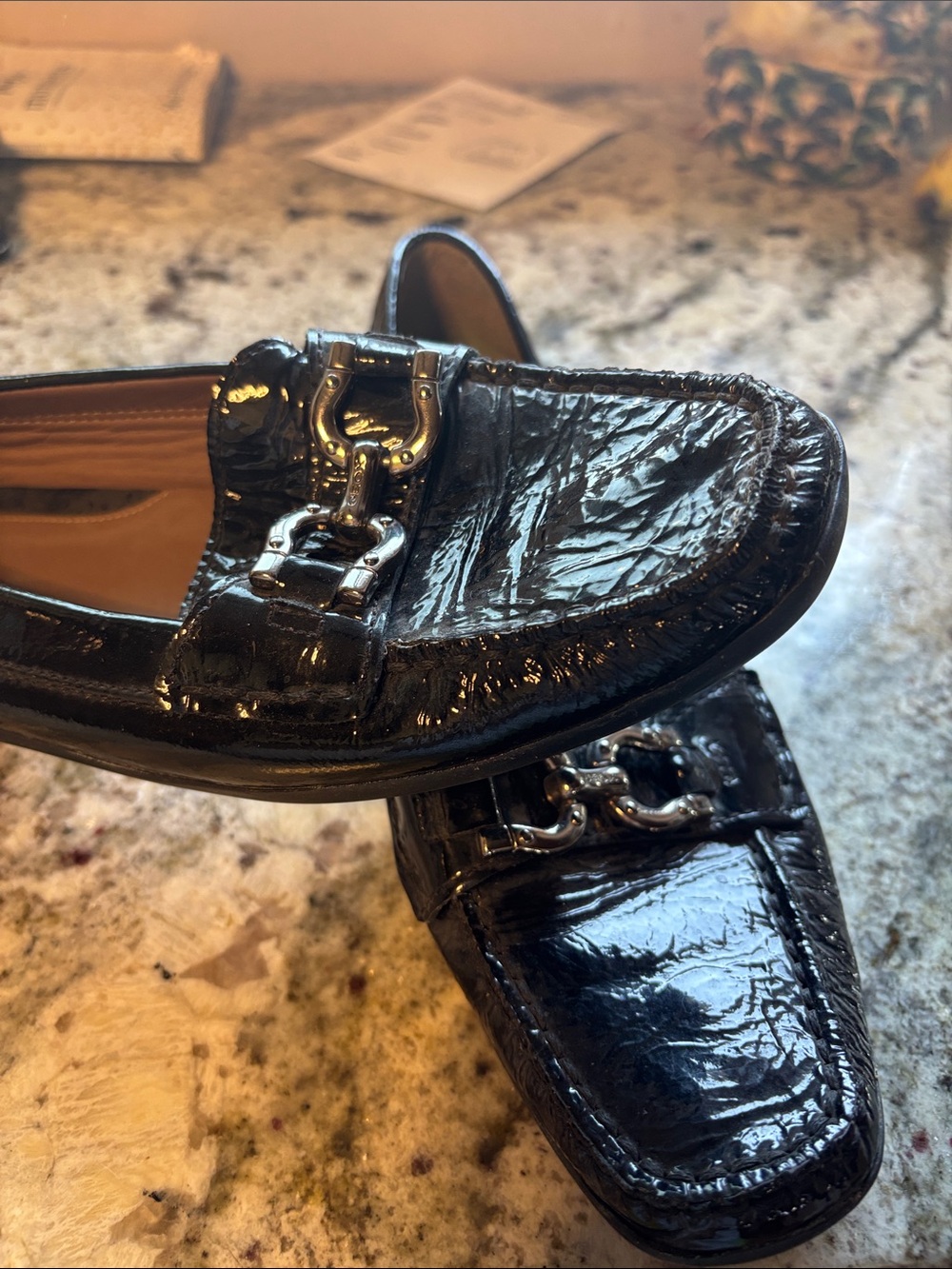 Geox Black Patent Leather Bit Loafers